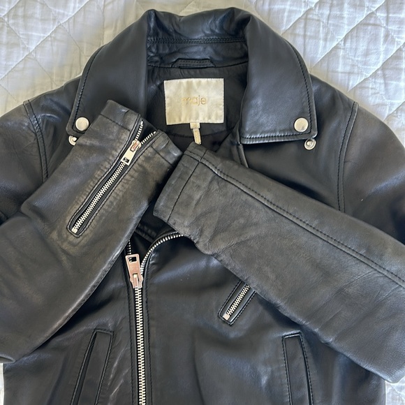 Maje Leather Biker Jacket Black Size 36 - Picture 4 of 13